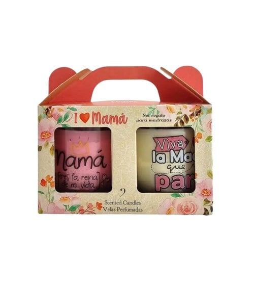 Set de Dos Velas en Tarro con Mensaje “I Love Mamá” -1