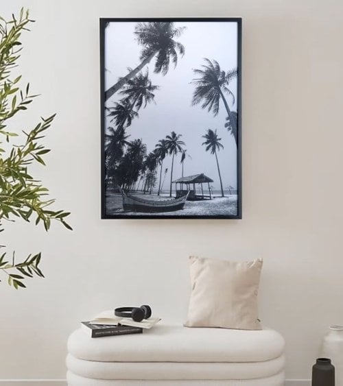 Cuadro Impresión Palm Blanco y Negro de MDF