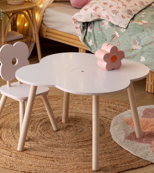 Mesa Infantil Ally en Forma de Flor de MDF y Madera de Pino