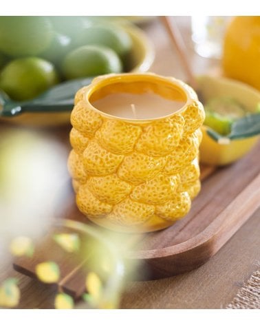 Vela de Limones Amarillos en Base de Cerámica