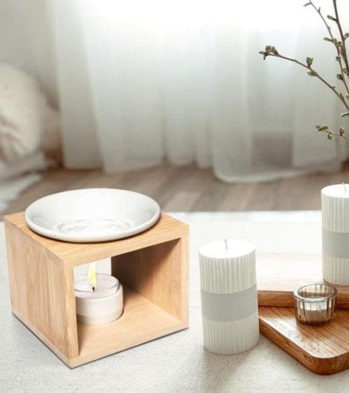 Quemador de Aceite Aromático de Bambú y Dolomita