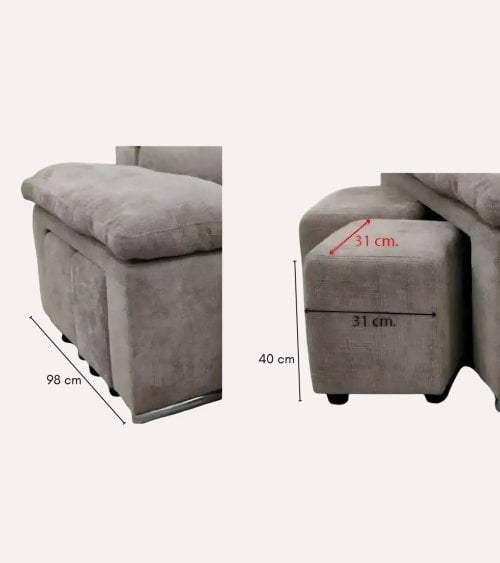 Sofá Chaise Longue Alma con Arcón y 2 Puffs