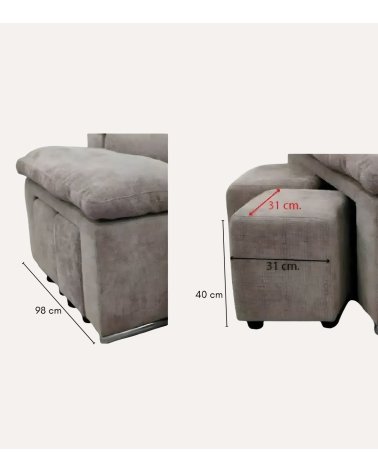 Sofá Chaise Longue Alma con Arcón y 2 Puffs