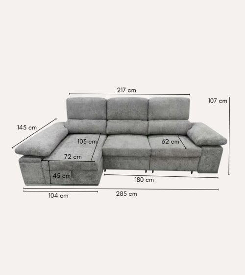 Sofá Chaise Longue Alma con Arcón y 2 Puffs