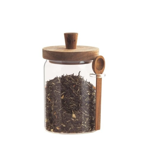 Bote de Vidrio con Tapa y Cuchara de Madera de Acacia-2