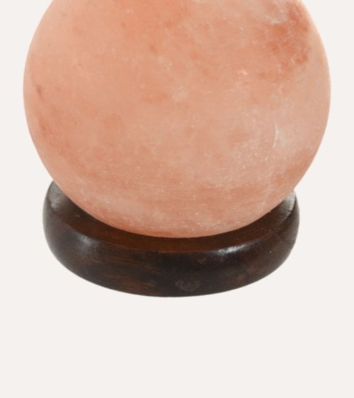 Lámpara de Mesa Bola de Sal del Himalaya y Madera de Acacia