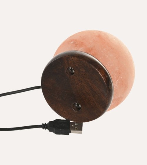 Lámpara de Mesa Bola de Sal del Himalaya y Madera de Acacia
