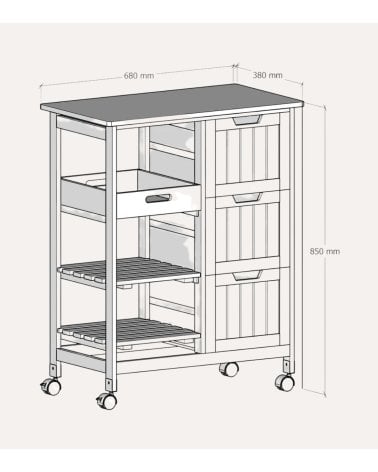 Carro de Cocina Lacado de Madera de Pino y MDF