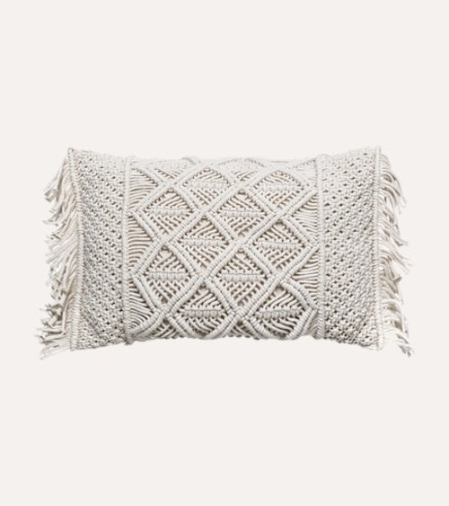 Cojín Rectangular con Relleno de Macramé de Algodón