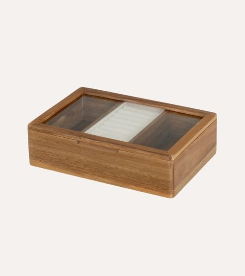 Joyero con Compartimientos y Alfombra de Madera y Cristal