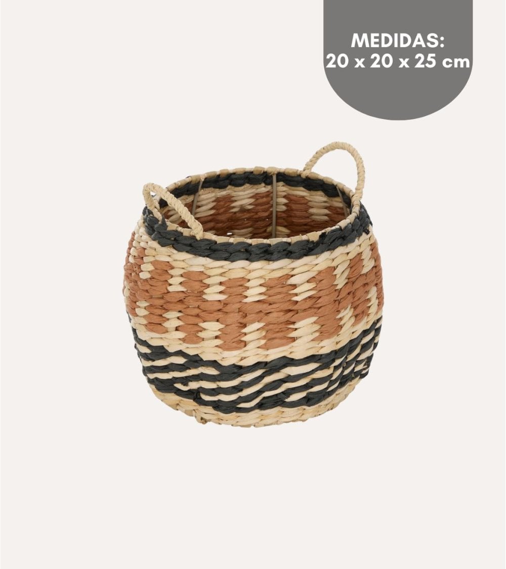 Cesta Wonj con Asas Tejida de Junco y Papel