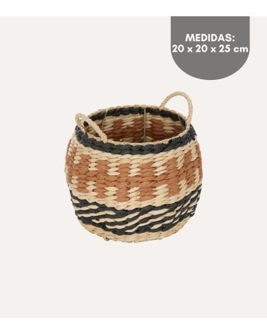 Cesta Wonj con Asas Tejida de Junco y Papel