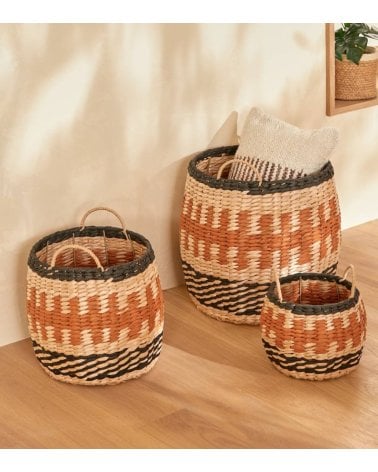 Cesta Wonj con Asas Tejida de Junco y Papel