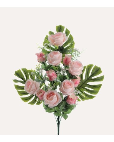 Ramo Decorativo Palmas y Rosas de Poliéster y Plástico