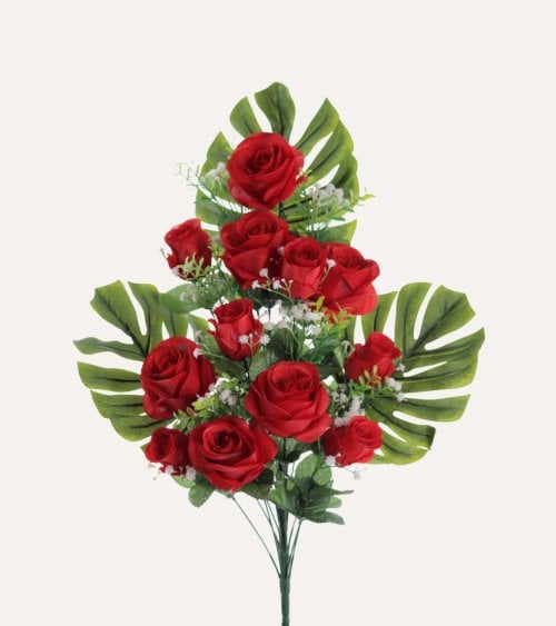 Ramo Decorativo Palmas y Rosas de Poliéster y Plástico