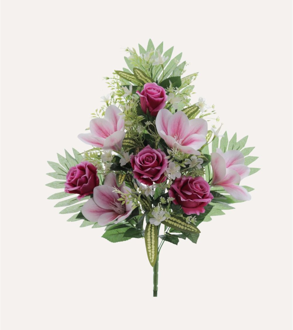 Ramo Decorativo Magnolias y Rosas de Poliéster y Plástico