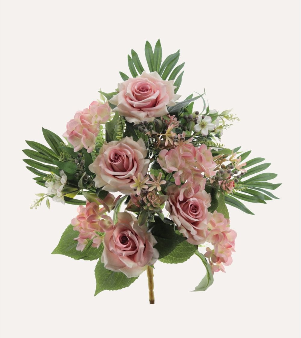 Ramo Decorativo Hortensias y Rosas de Poliéster y Plástico