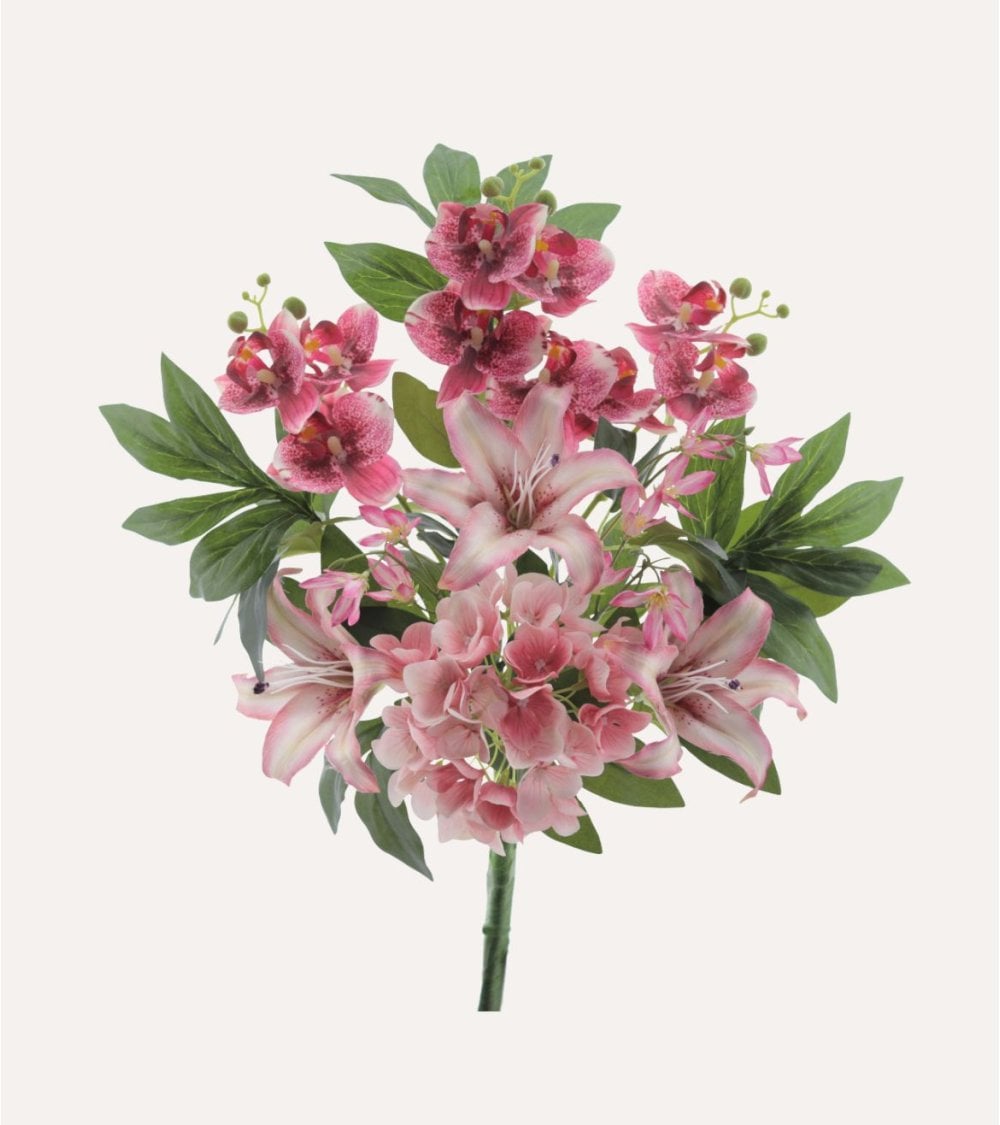 Ramo Decorativo Lilium, Hortensias y Orquídeas de Poliéster y Plástico