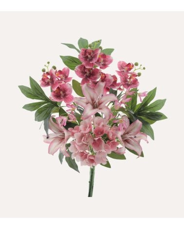 Ramo Decorativo Lilium, Hortensias y Orquídeas de Poliéster y Plástico