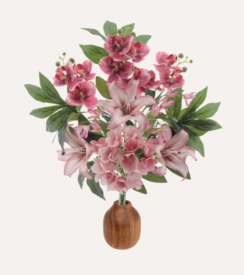 Ramo Decorativo Lilium, Hortensias y Orquídeas de Poliéster y Plástico