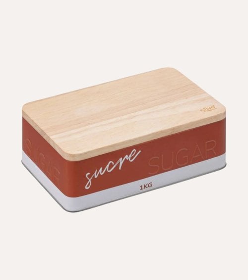 Caja para Azúcar de Metal con Tapa de Madera
