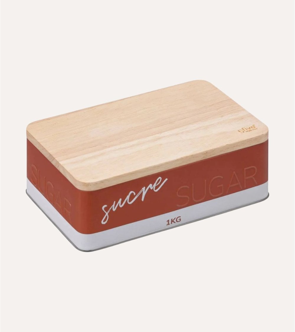Caja para Azúcar de Metal con Tapa de Madera