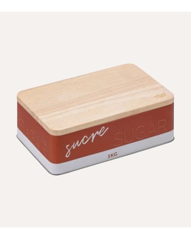 Caja para Azúcar de Metal con Tapa de Madera