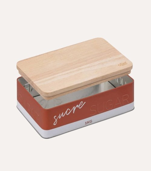 Caja para Azúcar de Metal con Tapa de Madera