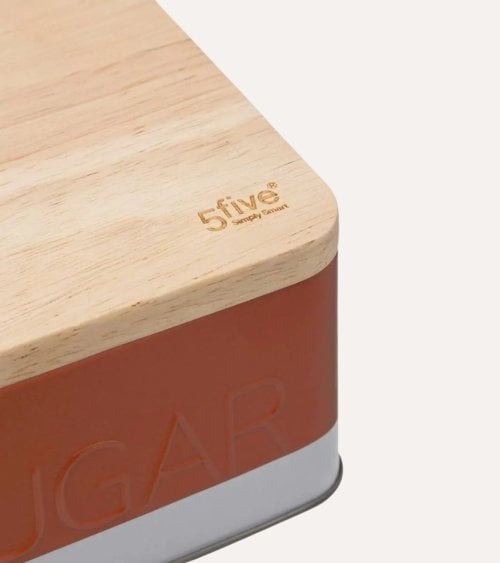 Caja para Azúcar de Metal con Tapa de Madera