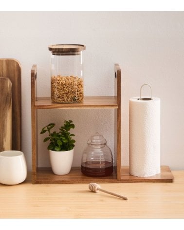 Estante de Cocina y Portarrollo de Madera de Acacia y Metal