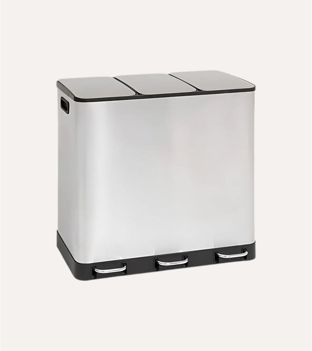 Cubo de Basura con 3 Compartimentos de Acero Inoxidable