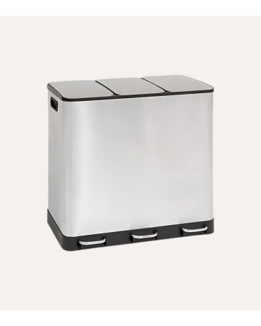 Cubo de Basura con 3 Compartimentos de Acero Inoxidable