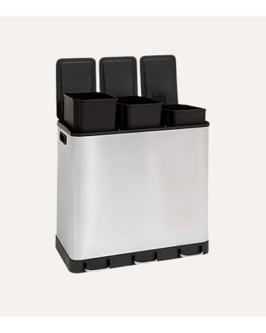 Cubo de Basura con 3 Compartimentos de Acero Inoxidable