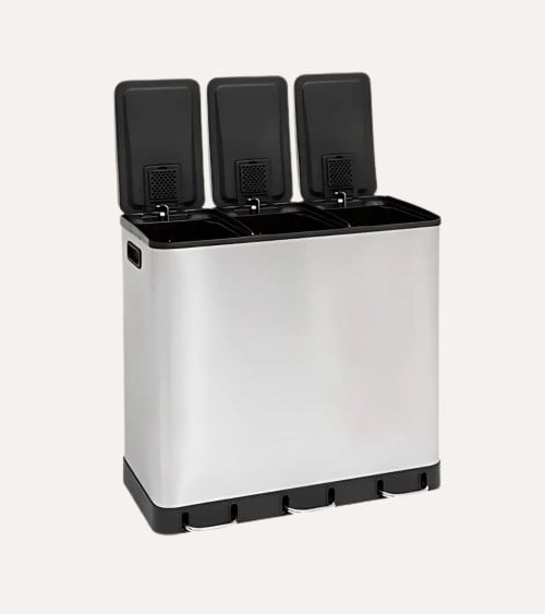 Cubo de Basura con 3 Compartimentos de Acero Inoxidable