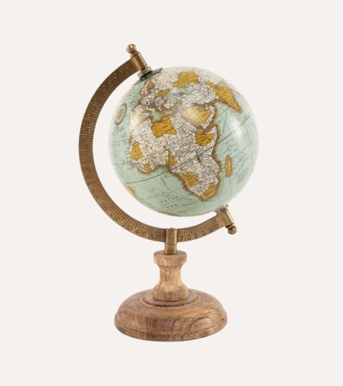 Globo Terráqueo de Pie Decorativo Vintage de Metal y Madera
