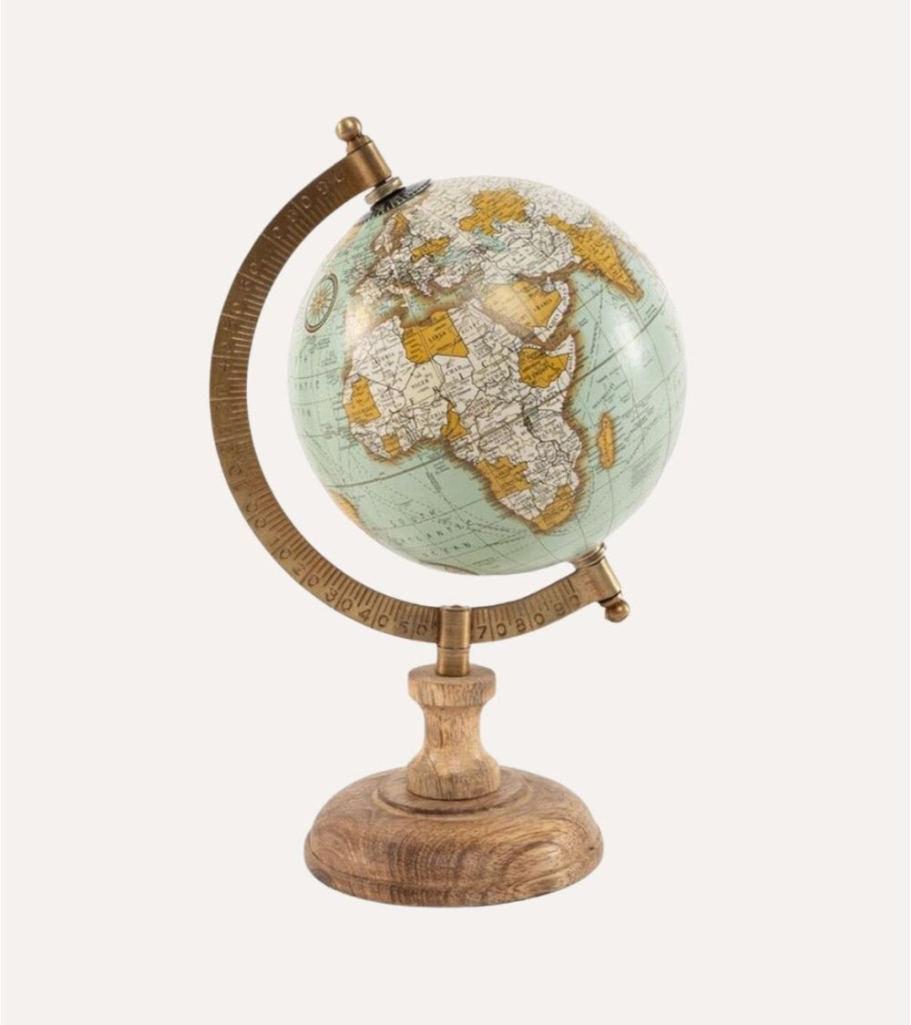 Globo Terráqueo de Pie Decorativo Vintage de Metal y Madera