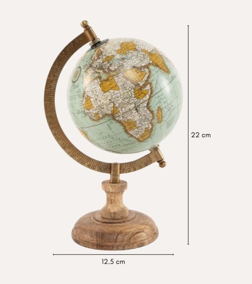 Globo Terráqueo de Pie Decorativo Vintage de Metal y Madera