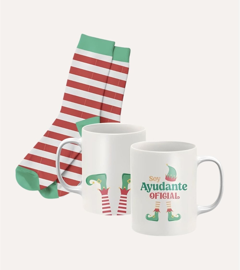 Set de Taza y Calcetines Elfo de Navidad para Regalo