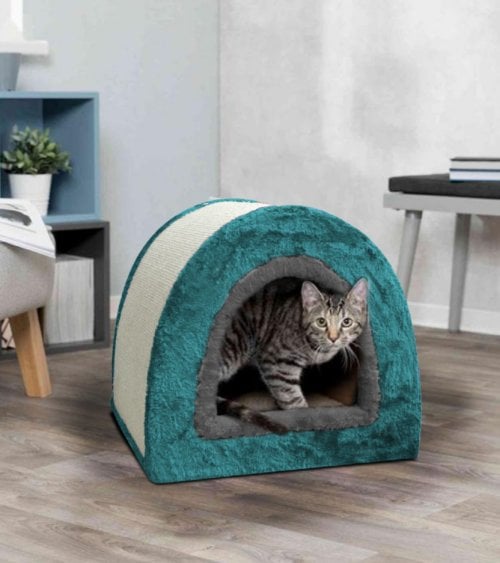 Casa con Rascador para Gatos de Cartón