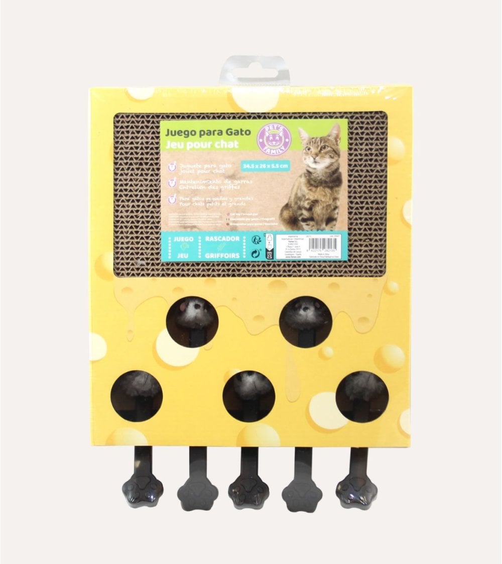 Rascador para Gatos Queso de Cartón Juego Interactivo y Divertido