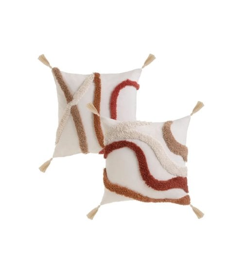 Cojín Crema con Flecos y Ondas en Relieve