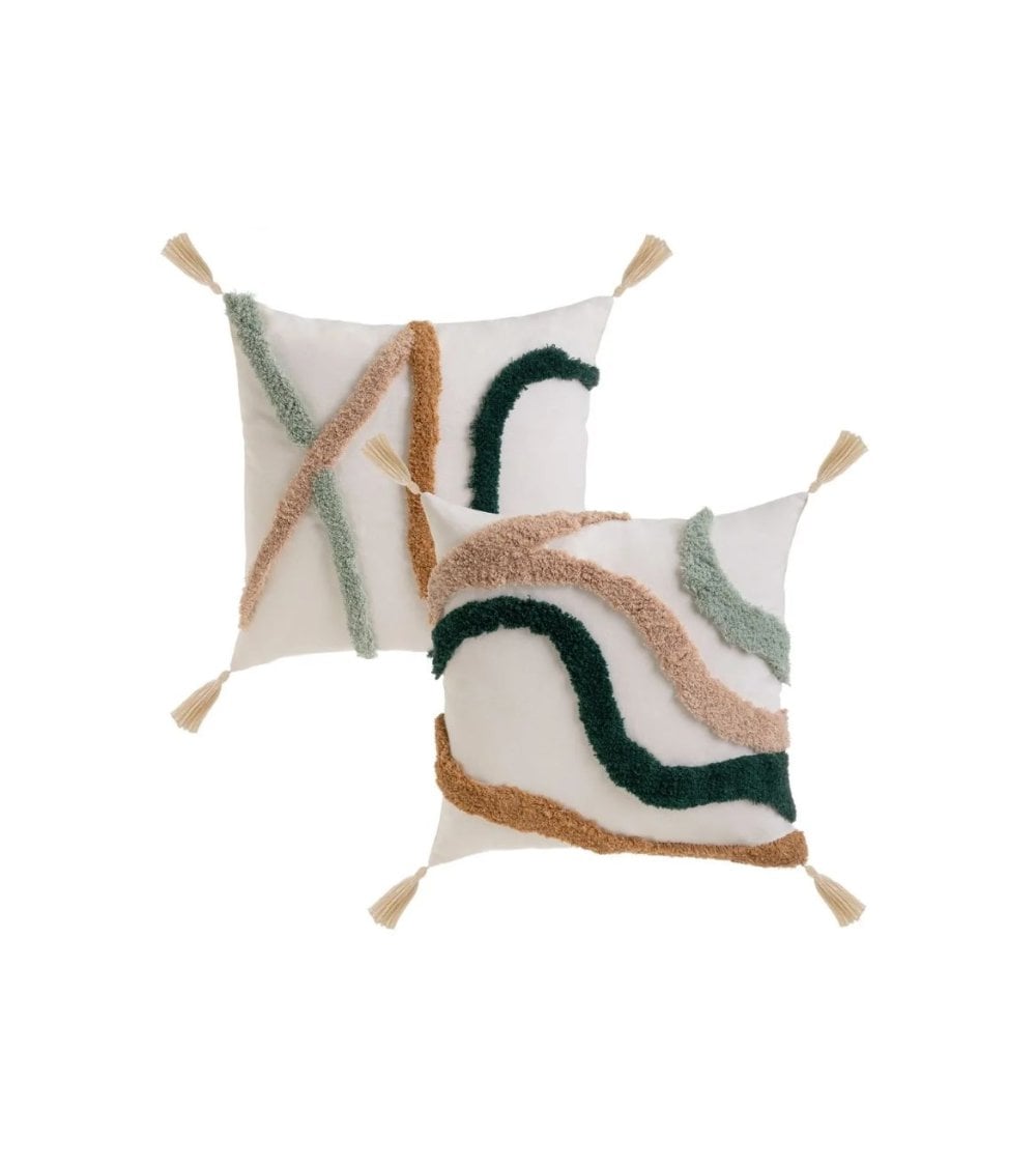 Cojín Crema con Flecos y Ondas en Relieve-2