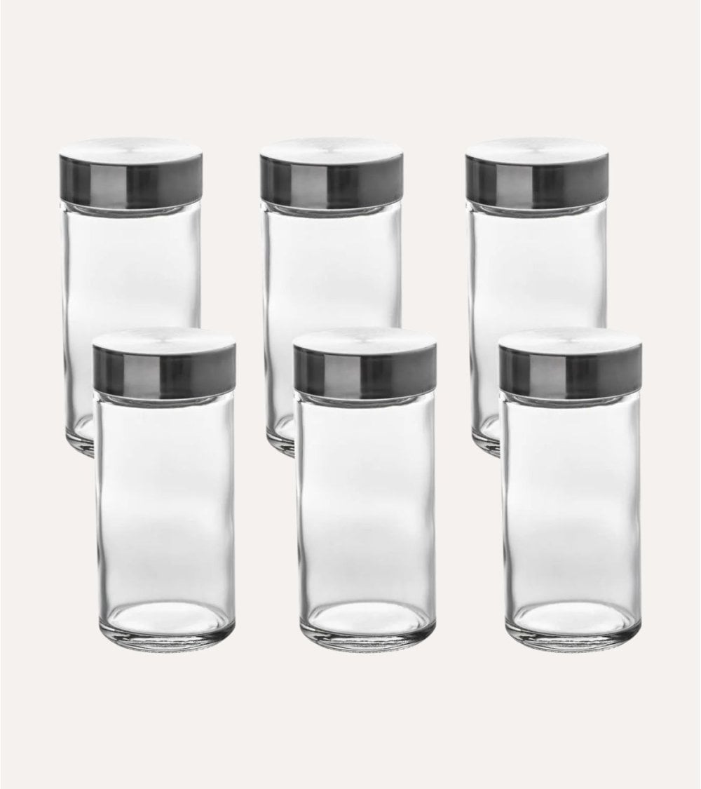 Set de 6 Bote para Especias de Cristal con Tapa Cromada