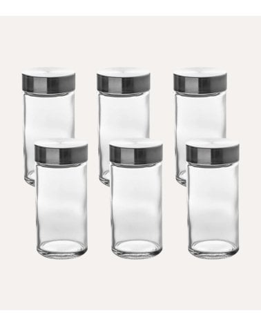Set de 6 Bote para Especias de Cristal con Tapa Cromada