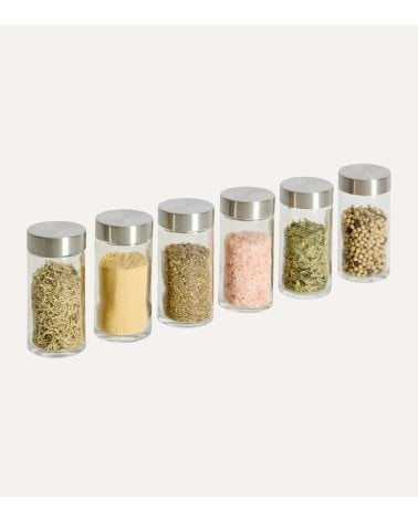 Set de 6 Bote para Especias de Cristal con Tapa Cromada