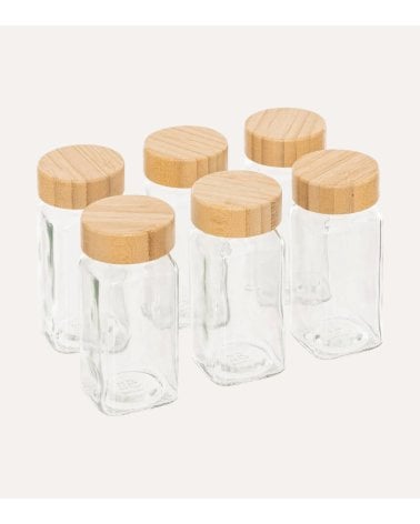 Set de 6 Botes para Especias de Cristal con Tapa de Bambú