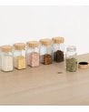 Set de 6 Botes para Especias de Cristal con Tapa de Bambú