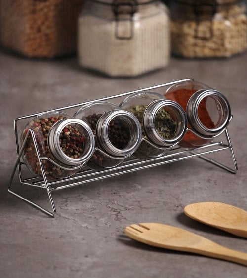 Especiero con 4 Botes de Cristal y Metal