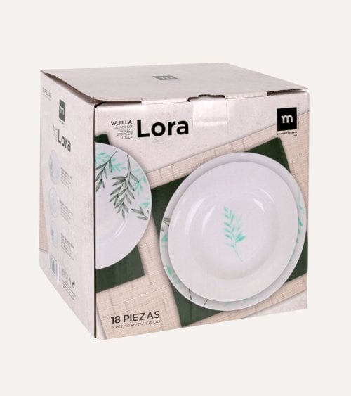 Vajilla de 18 Piezas Lora de Porcelana