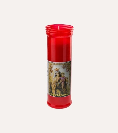 Velón Santo Rojo con Imagen de Parafina y Cera Vegetal